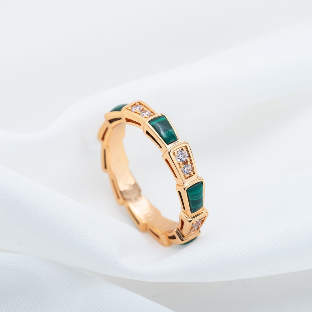 [⭐Luxery]SERPENTI RING PINK GOLD MALACHITE DIAMOND 3MM