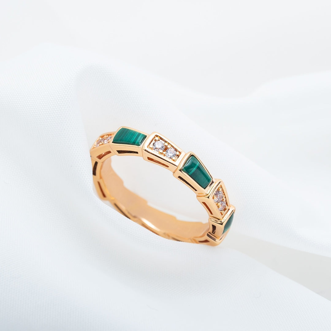 [⭐Luxery]SERPENTI RING PINK GOLD MALACHITE DIAMOND 3MM