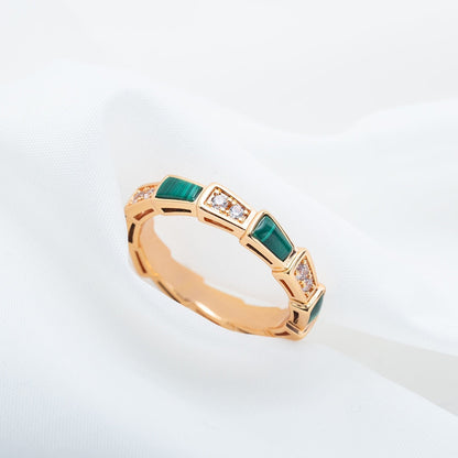 [⭐Luxery]SERPENTI RING PINK GOLD MALACHITE DIAMOND 3MM