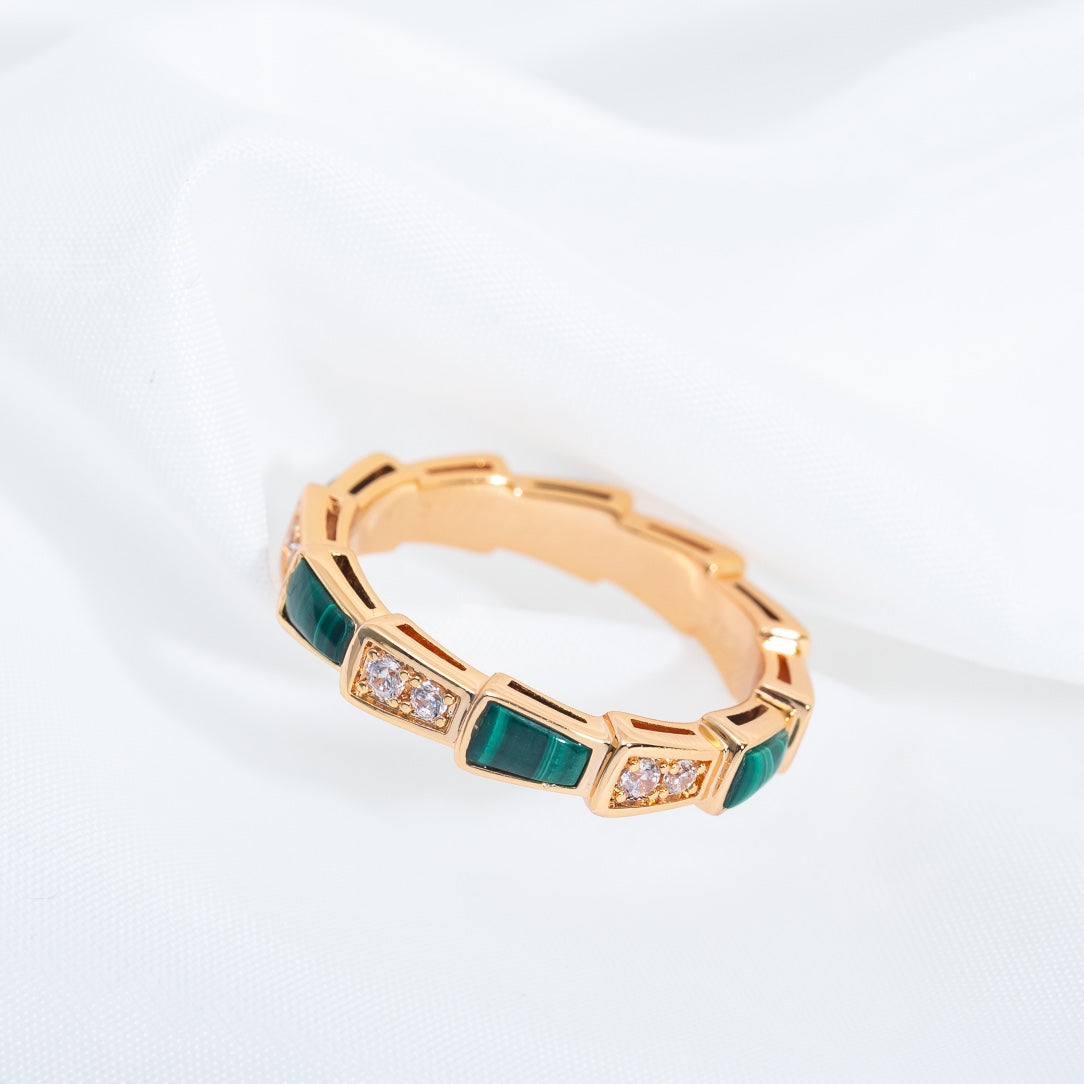[⭐Luxery]SERPENTI RING PINK GOLD MALACHITE DIAMOND 3MM
