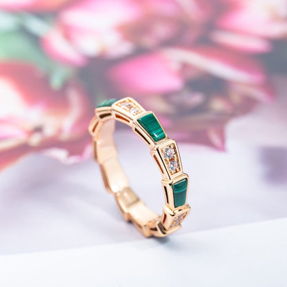 [⭐Luxery]SERPENTI RING PINK GOLD MALACHITE DIAMOND 3MM