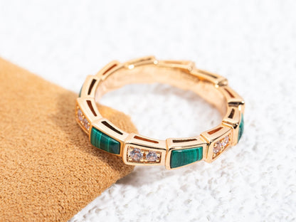 [⭐Luxery]SERPENTI RING PINK GOLD MALACHITE DIAMOND 3MM