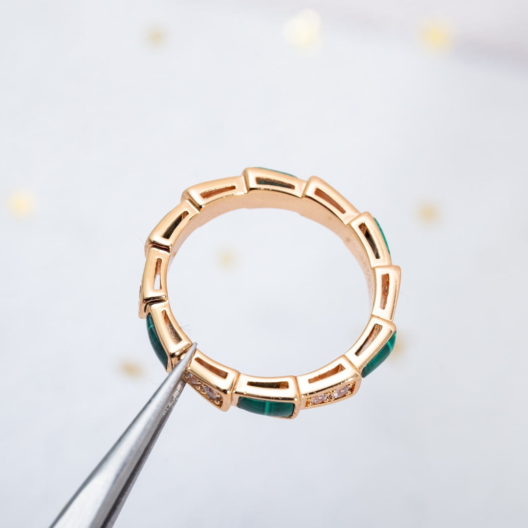 [⭐Luxery]SERPENTI RING PINK GOLD MALACHITE DIAMOND 3MM