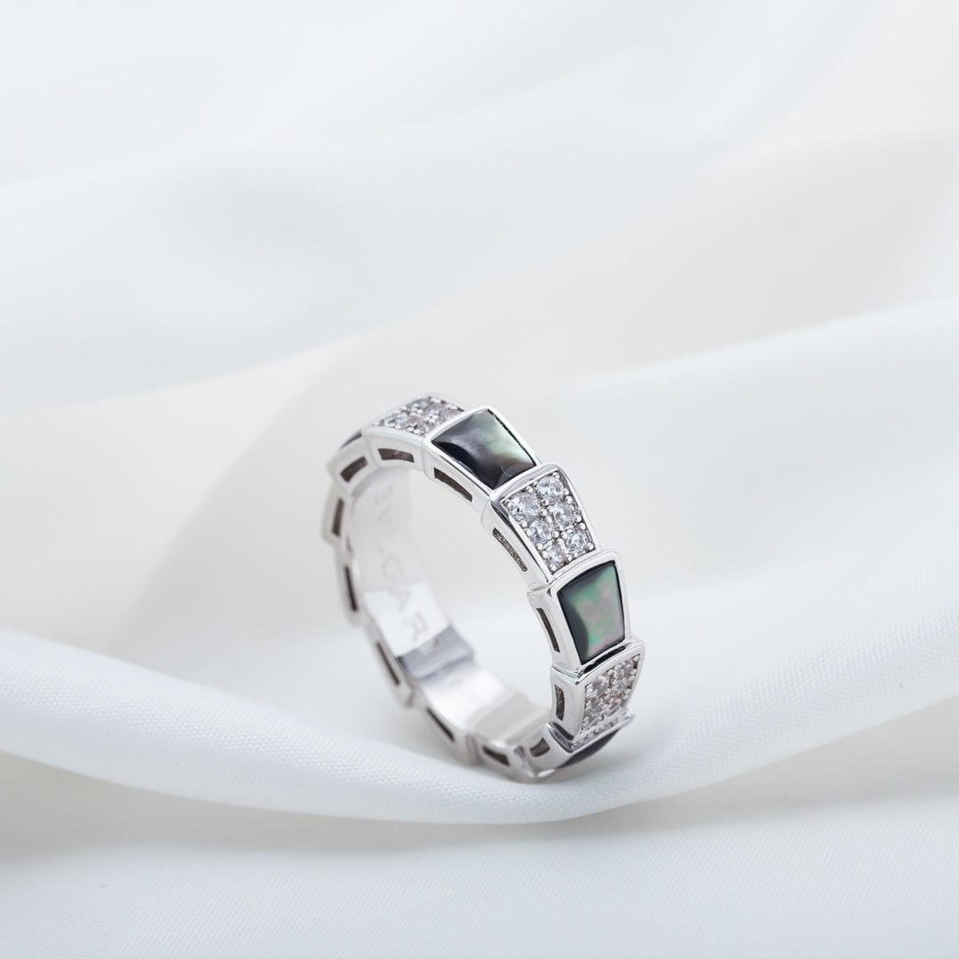 [⭐Luxery]SERPENTI RING SILVER DIAMOND BLACK MOP 4MM