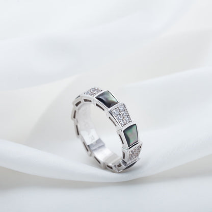 [⭐Luxery]SERPENTI RING SILVER DIAMOND BLACK MOP 4MM