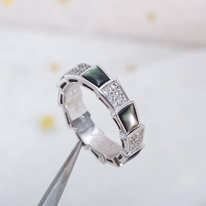 [⭐Luxery]SERPENTI RING SILVER DIAMOND BLACK MOP 4MM