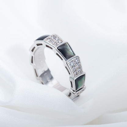 [⭐Luxery]SERPENTI RING SILVER DIAMOND BLACK MOP 4MM