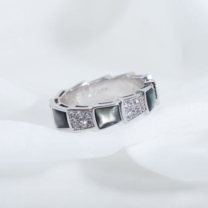 [⭐Luxery]SERPENTI RING SILVER DIAMOND BLACK MOP 4MM