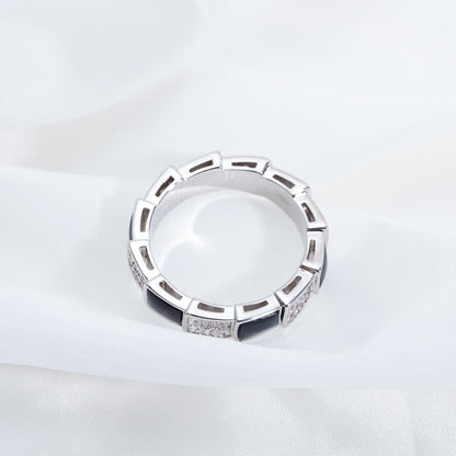 [⭐Luxery]SERPENTI RING SILVER DIAMOND BLACK MOP 4MM