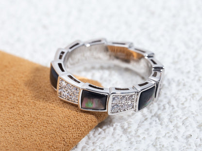 [⭐Luxery]SERPENTI RING SILVER DIAMOND BLACK MOP 4MM
