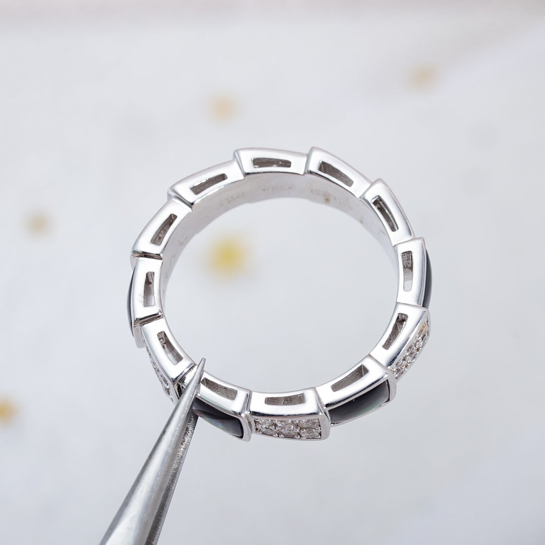 [⭐Luxery]SERPENTI RING SILVER DIAMOND BLACK MOP 4MM