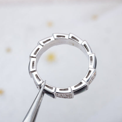 [⭐Luxery]SERPENTI RING SILVER DIAMOND BLACK MOP 4MM