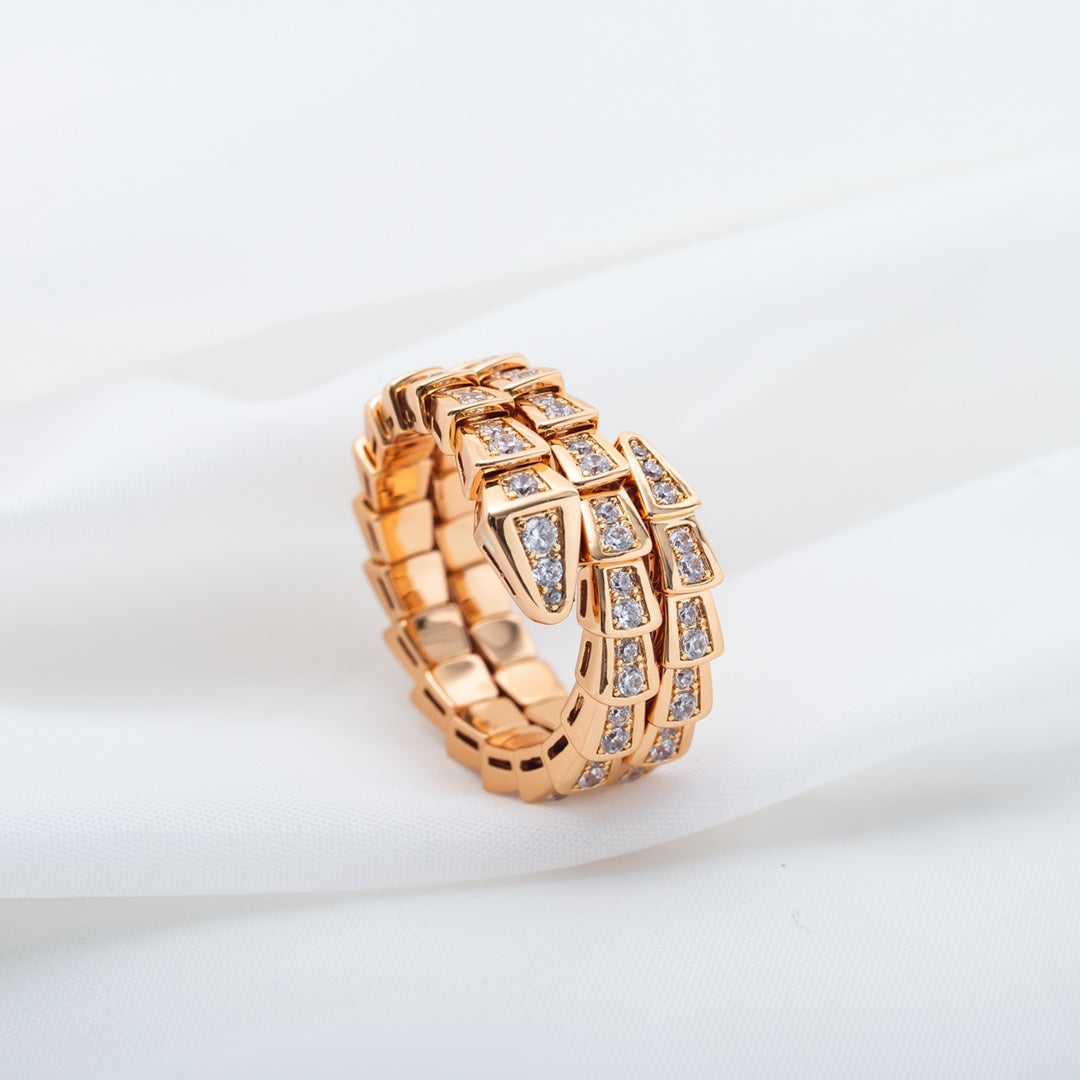[⭐Luxery]SERPENTI RING PINK GOLD DIAMOND DOUBLE ROW