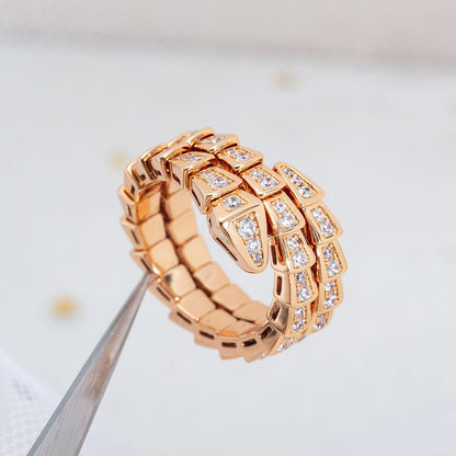 [⭐Luxery]SERPENTI RING PINK GOLD DIAMOND DOUBLE ROW
