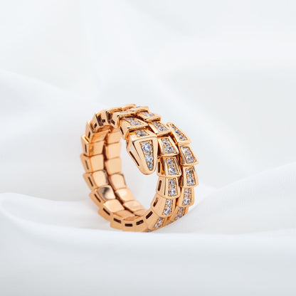 [⭐Luxery]SERPENTI RING PINK GOLD DIAMOND DOUBLE ROW