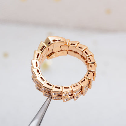 [⭐Luxery]SERPENTI RING PINK GOLD DIAMOND DOUBLE ROW