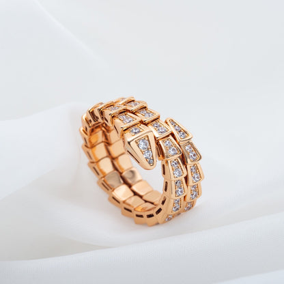 [⭐Luxery]SERPENTI RING PINK GOLD DIAMOND DOUBLE ROW