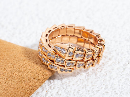 [⭐Luxery]SERPENTI RING PINK GOLD DIAMOND DOUBLE ROW