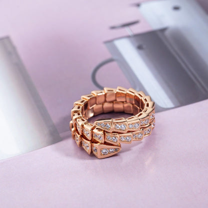 [⭐Luxery]SERPENTI RING PINK GOLD DIAMOND DOUBLE ROW