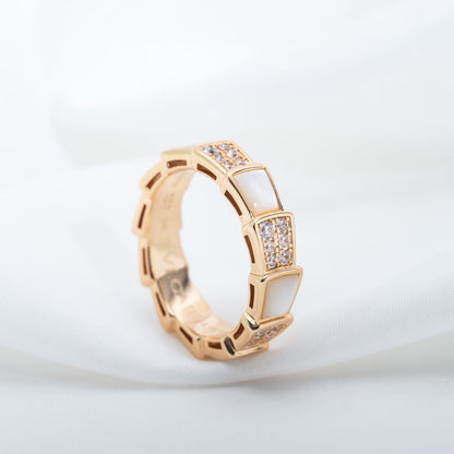 [⭐Luxery]SERPENTI RING PINK GOLD MOP DIAMOND PAVED 4MM