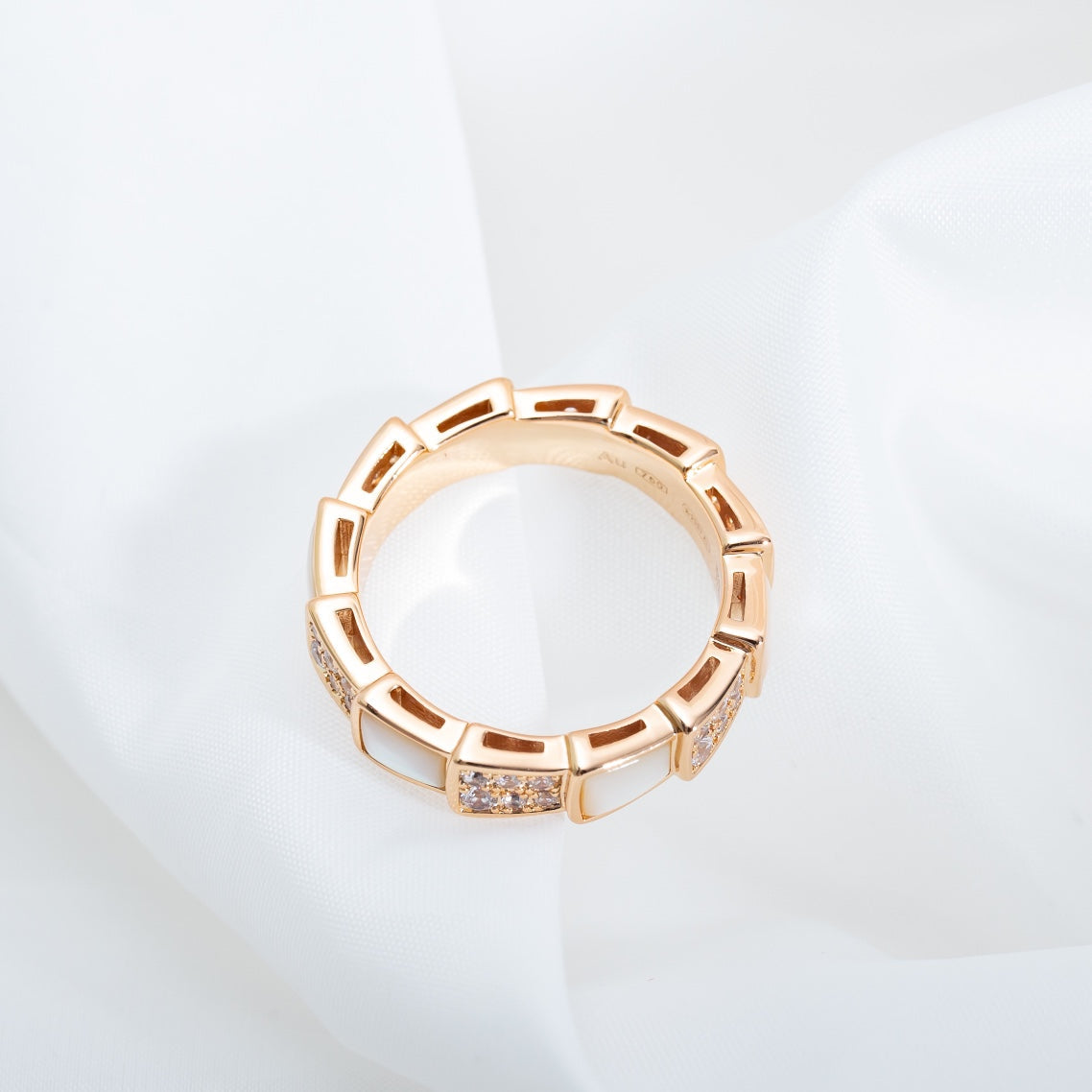 [⭐Luxery]SERPENTI RING PINK GOLD MOP DIAMOND PAVED 4MM
