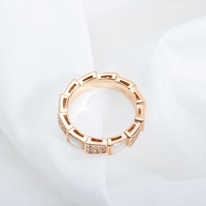 [⭐Luxery]SERPENTI RING PINK GOLD MOP DIAMOND PAVED 4MM