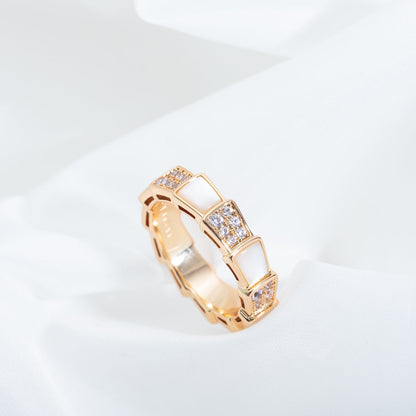 [⭐Luxery]SERPENTI RING PINK GOLD MOP DIAMOND PAVED 4MM