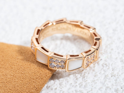 [⭐Luxery]SERPENTI RING PINK GOLD MOP DIAMOND PAVED 4MM
