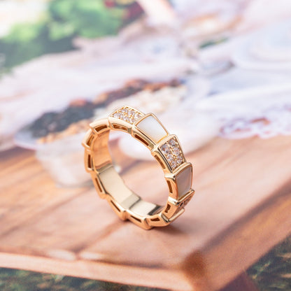 [⭐Luxery]SERPENTI RING PINK GOLD MOP DIAMOND PAVED 4MM