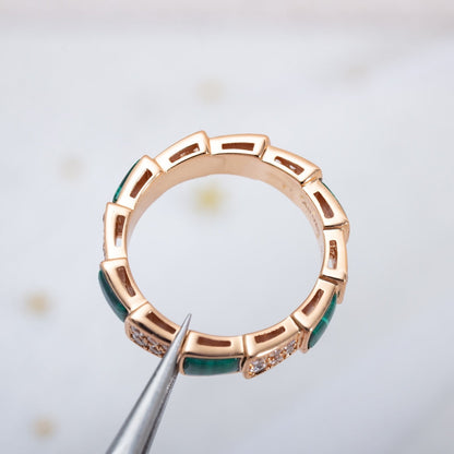 [⭐Luxery]SERPENTI RING PINK GOLD MALACHITE DIAMOND PAVED 4MM