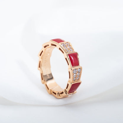 [⭐Luxery]SERPENTI RING PINK GOLD CARNELIAN DIAMOND PAVED 4MM