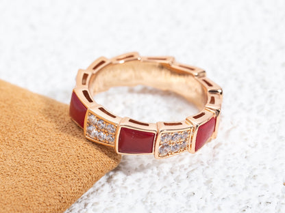 [⭐Luxery]SERPENTI RING PINK GOLD CARNELIAN DIAMOND PAVED 4MM