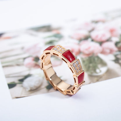 [⭐Luxery]SERPENTI RING PINK GOLD CARNELIAN DIAMOND PAVED 4MM