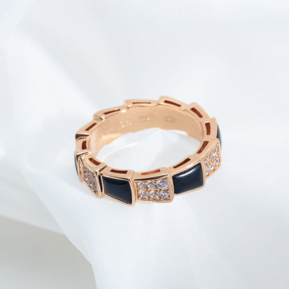 [⭐Luxery]SERPENTI RING PINK GOLD BLACK MOP DIAMOND PAVED 4MM