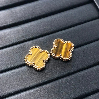 [⭐Luxery]CLOVER MEDIUM 1 MOTIFS TIGER EYE EARRINGS