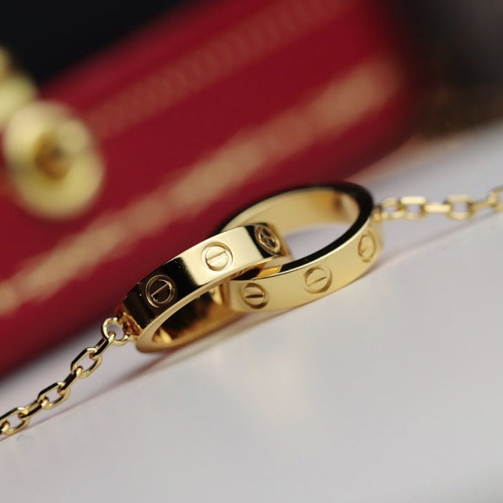 [⭐Luxery]LOVE NECKLACE DOUBLE RING GOLD