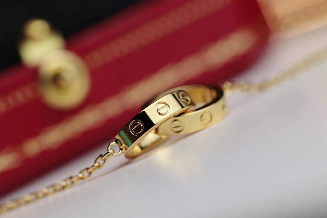 [⭐Luxery]LOVE NECKLACE DOUBLE RING GOLD