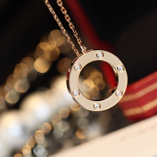 [⭐Luxery]LOVE NECKLACE 16MM 6 DIAMONDS PINK GOLD