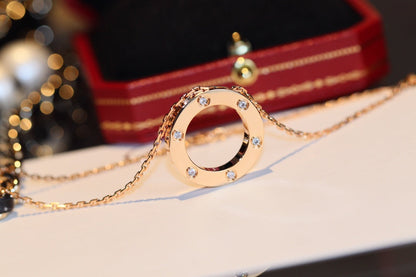 [⭐Luxery]LOVE NECKLACE 16MM 6 DIAMONDS PINK GOLD