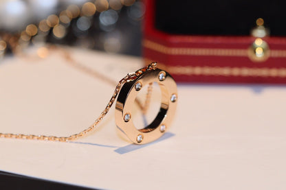 [⭐Luxery]LOVE NECKLACE 16MM 6 DIAMONDS PINK GOLD