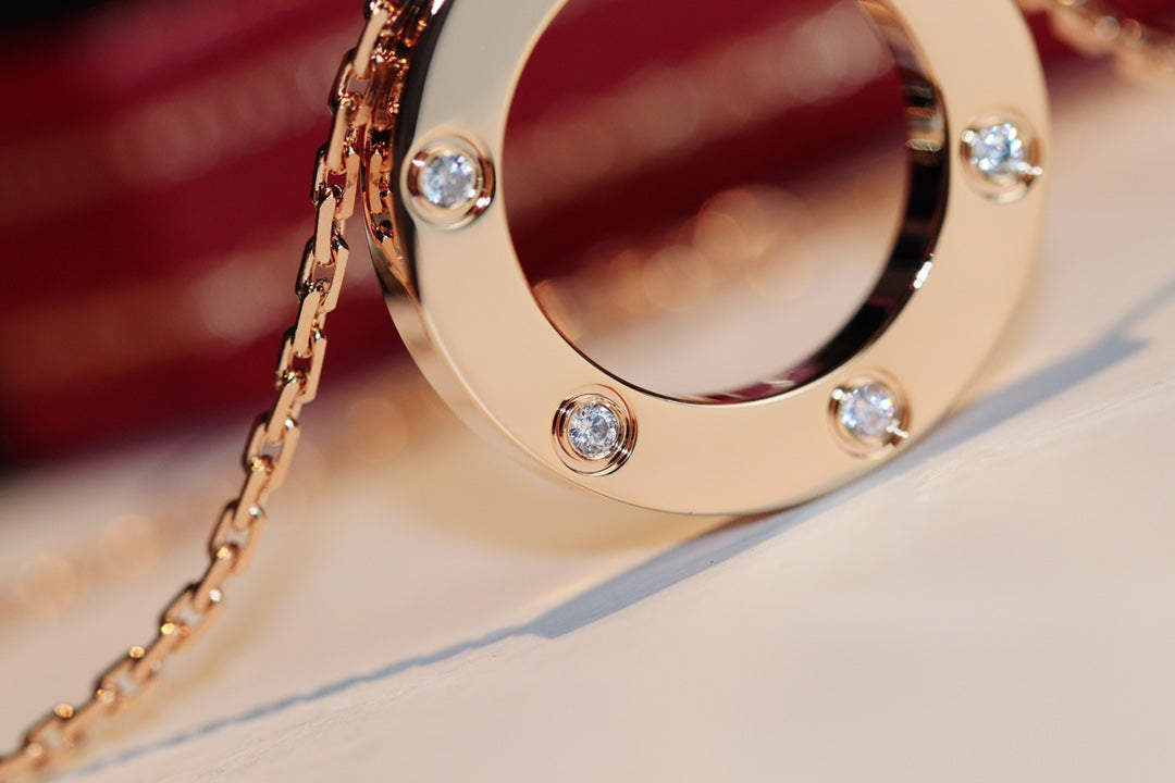 [⭐Luxery]LOVE NECKLACE 16MM 6 DIAMONDS PINK GOLD