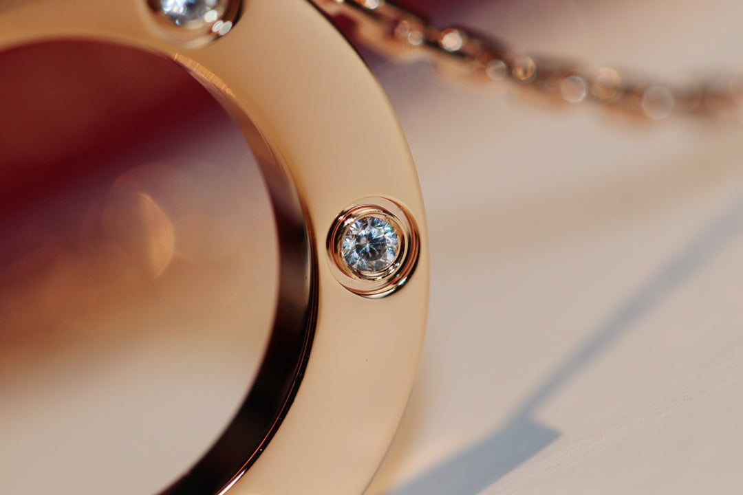 [⭐Luxery]LOVE NECKLACE 16MM 6 DIAMONDS PINK GOLD