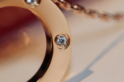 [⭐Luxery]LOVE NECKLACE 16MM 6 DIAMONDS PINK GOLD