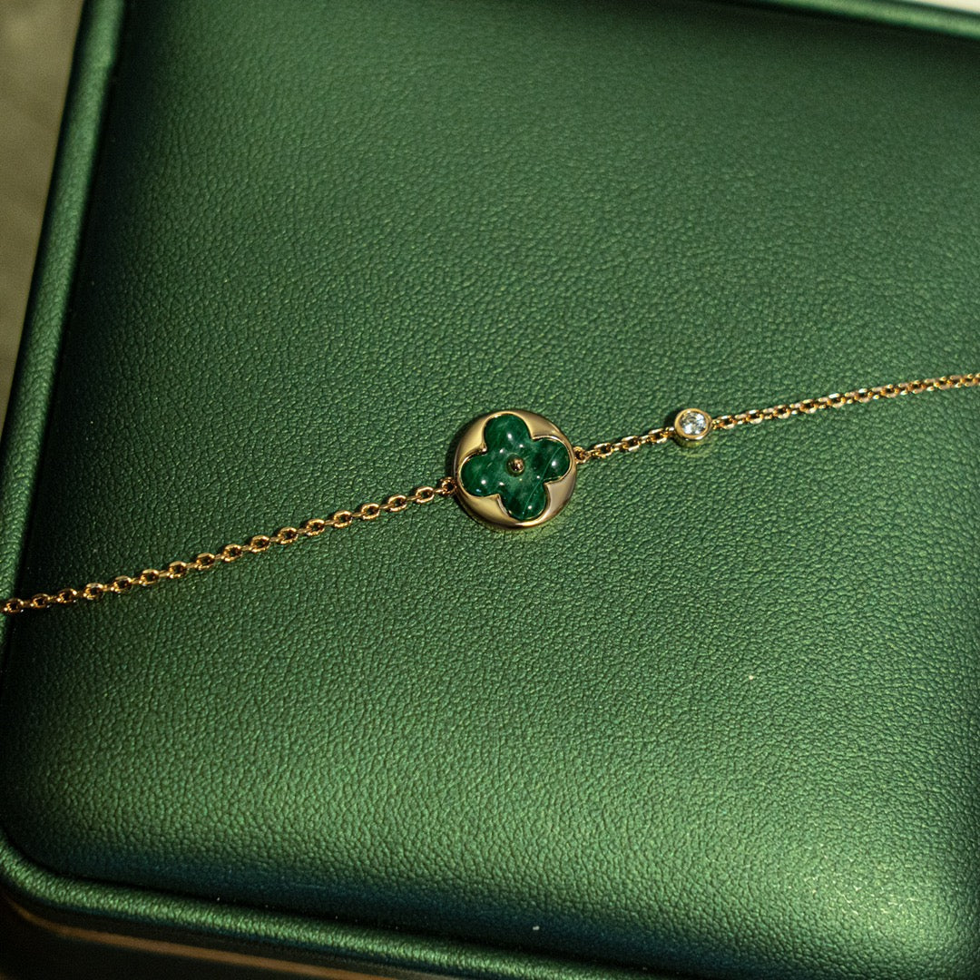 [⭐Luxery]SUN MALACHITE 1 DIAMOND PINK GOLD BRACELET
