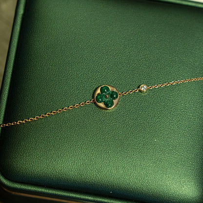 [⭐Luxery]SUN MALACHITE 1 DIAMOND PINK GOLD BRACELET