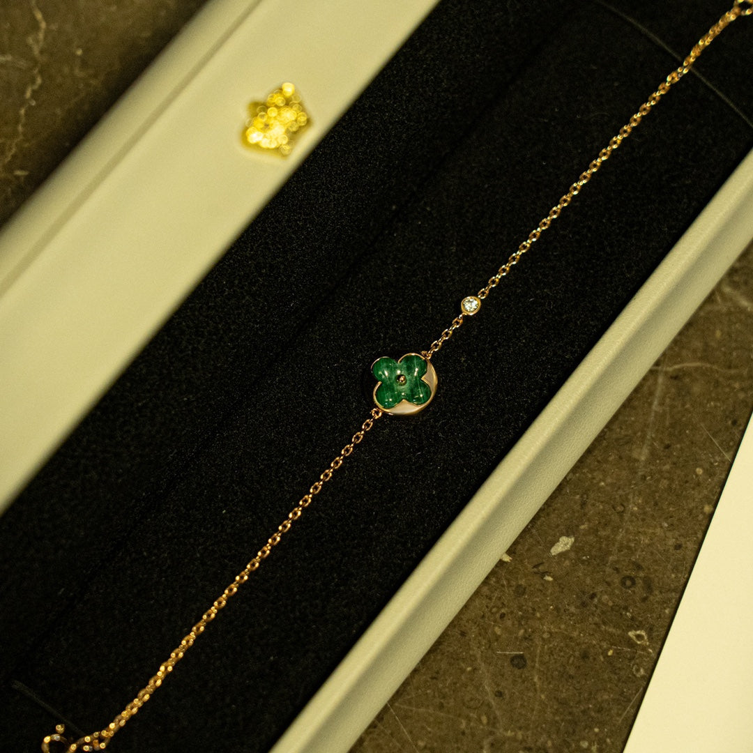 [⭐Luxery]SUN MALACHITE 1 DIAMOND PINK GOLD BRACELET