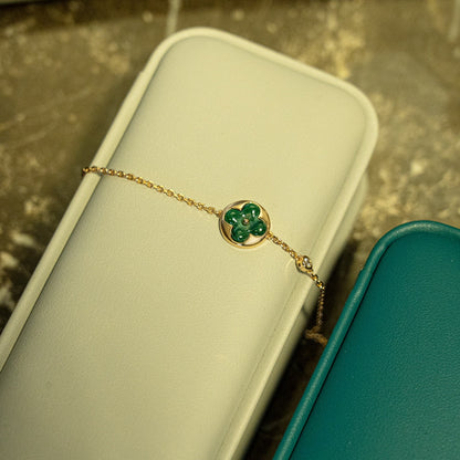 [⭐Luxery]SUN MALACHITE 1 DIAMOND PINK GOLD BRACELET