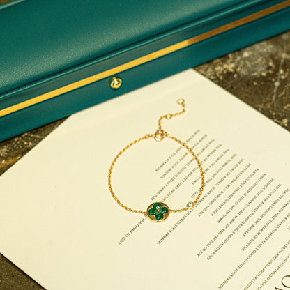 [⭐Luxery]SUN MALACHITE 1 DIAMOND PINK GOLD BRACELET