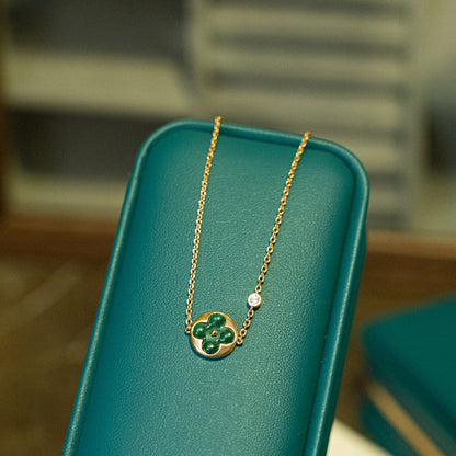 [⭐Luxery]SUN MALACHITE 1 DIAMOND PINK GOLD BRACELET