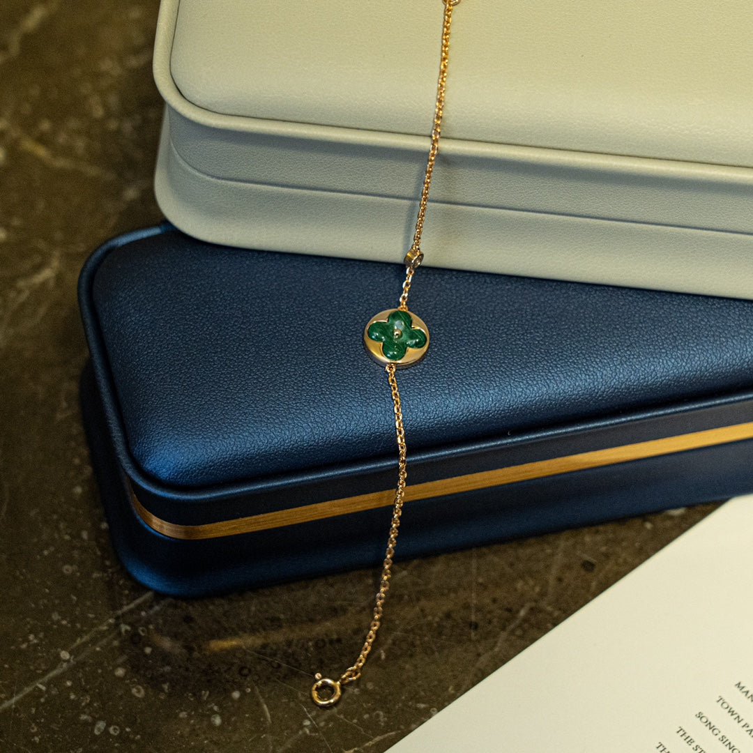 [⭐Luxery]SUN MALACHITE 1 DIAMOND PINK GOLD BRACELET